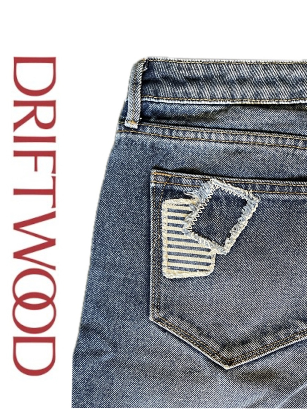 Driftwood Free People Patchwork Distressed Patched Denim Bermuda Shorts Boho 8 - Picture 4 of 8